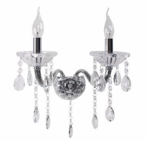 TEKHOME Applique da Muro Classica in Cristallo 2 Luci, Portalampada E14, Lampada da Parete Stile Candelabro, Vari Colori E35