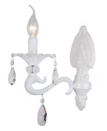 TEKHOME Applique da Parete Classica 1 Luce,Stile Candelabro con Pendenti in Vetro,Attacco E14,Struttura in Metallo,Nero/Bianco,Lampada da Parete per Camera da Letto,Soggiorno e CorridoioE43-1