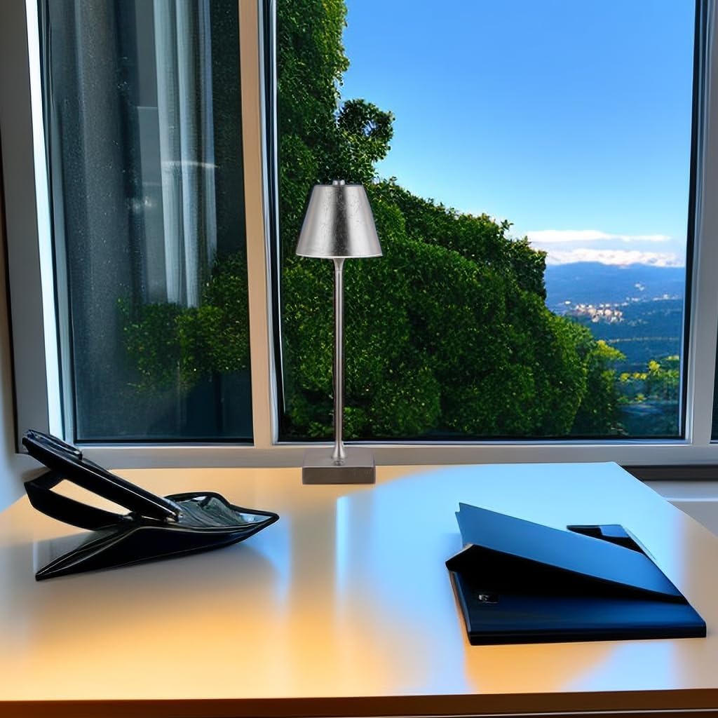 Lampada da Tavolo Ricaricabile LED  – Senza Fili, 3 Temperature di Colore, Dimmerabile Touch, USB, Moderna per Ristorante, Camera, Comodino D27-3C