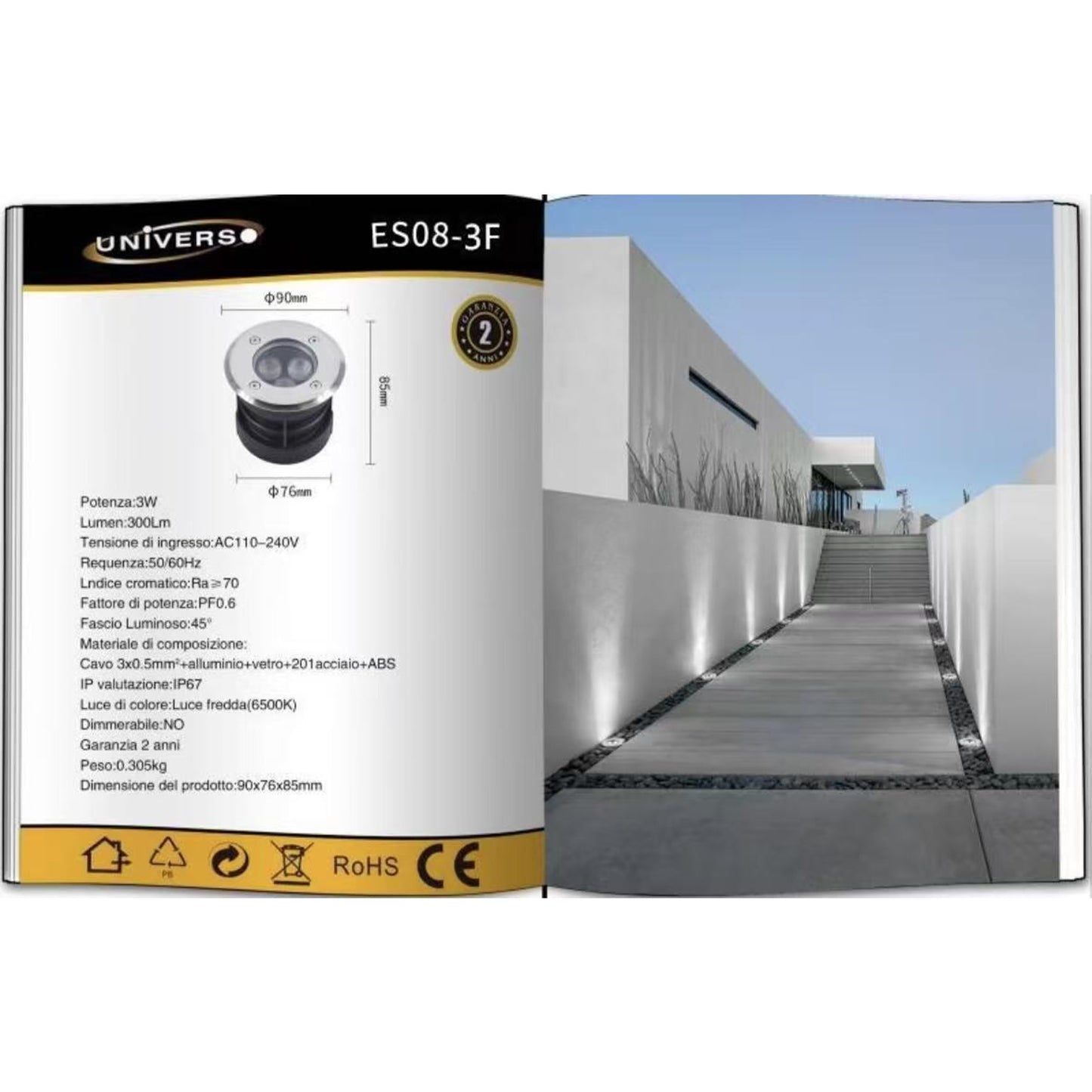 Faretto da Incasso a Terra LED IP67, 3W-18W 3000K/4000K/6500K, Lampada da Terra da Esterno in Alluminio e Vetro Temperato, per Giardino, Vialetto, Piscina, Terrazza ES08