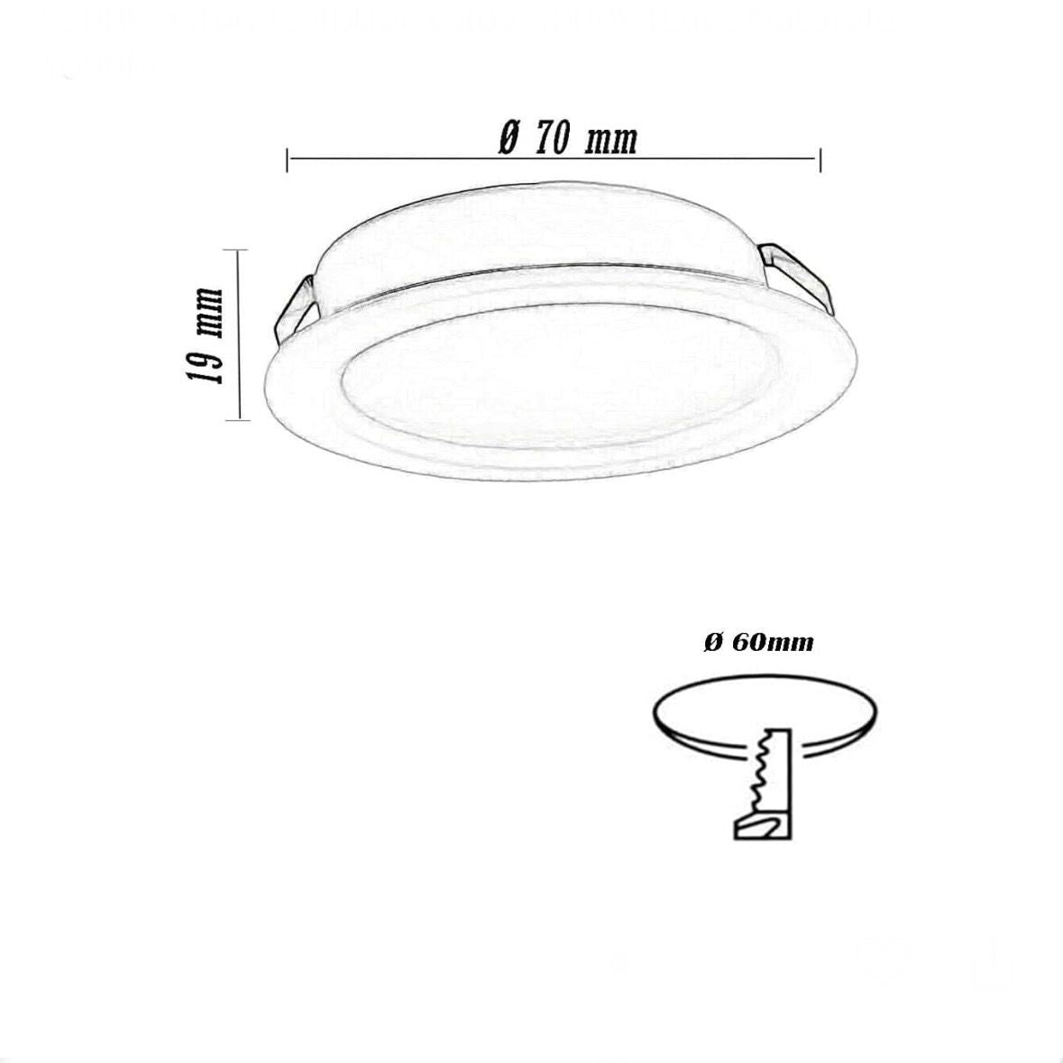 TEKHOME 3PZ Lampadina da Soffitto LED 3W Ø70mm, 240LM, CRI≥80, Alluminio+PC, IP20, Foro Ø55mm, Angolo 120°, — Bianco o Argento, 3000K/4000K/6500K P60