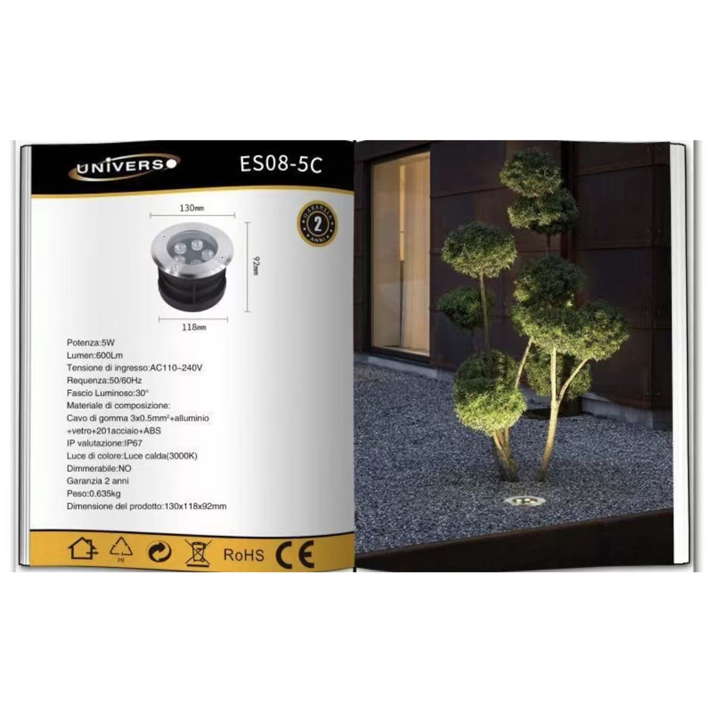 Faretto da Incasso a Terra LED IP67, 3W-18W 3000K/4000K/6500K, Lampada da Terra da Esterno in Alluminio e Vetro Temperato, per Giardino, Vialetto, Piscina, Terrazza ES08