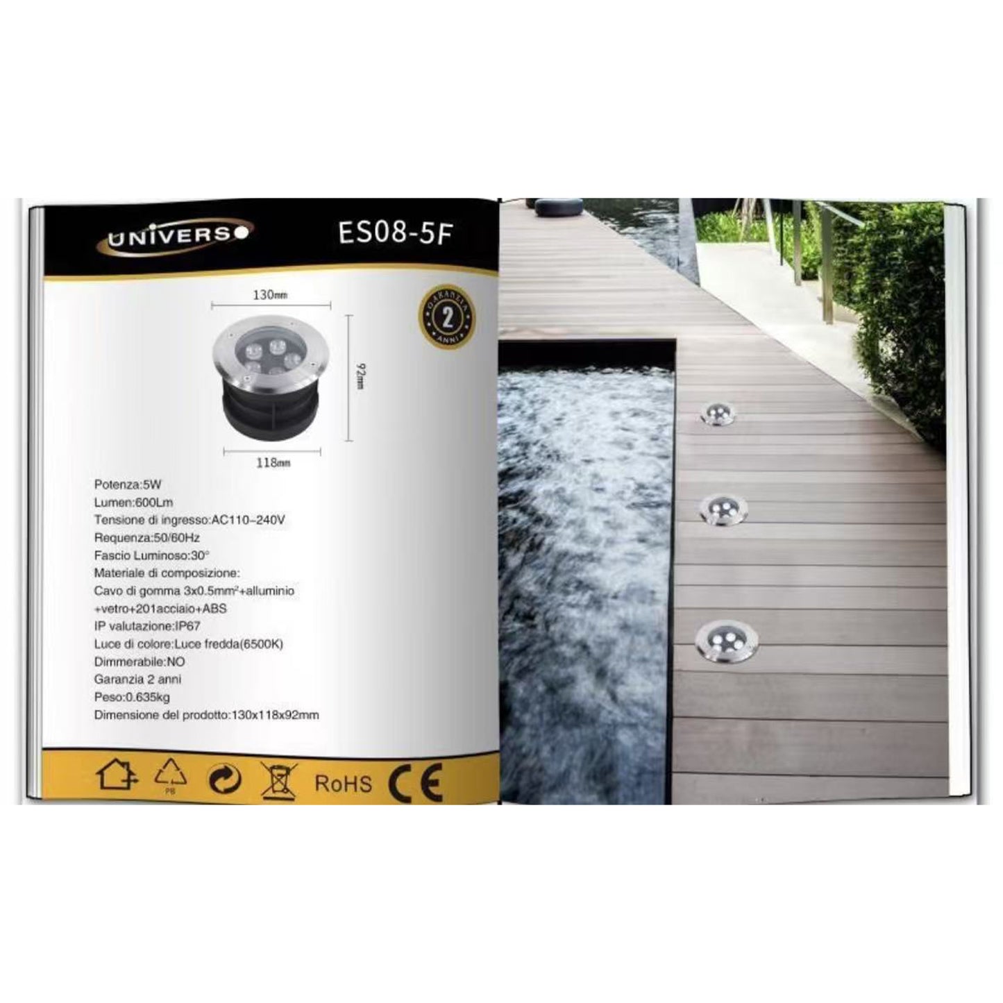 Faretto da Incasso a Terra LED IP67, 3W-18W 3000K/4000K/6500K, Lampada da Terra da Esterno in Alluminio e Vetro Temperato, per Giardino, Vialetto, Piscina, Terrazza ES08