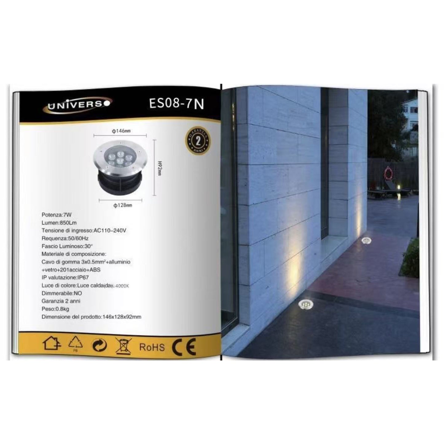 Faretto da Incasso a Terra LED IP67, 3W-18W 3000K/4000K/6500K, Lampada da Terra da Esterno in Alluminio e Vetro Temperato, per Giardino, Vialetto, Piscina, Terrazza ES08