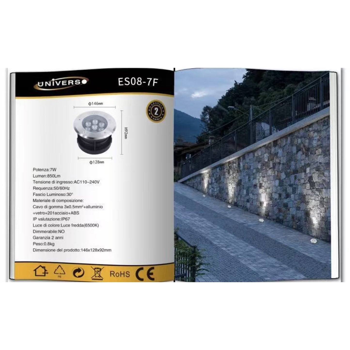 Faretto da Incasso a Terra LED IP67, 3W-18W 3000K/4000K/6500K, Lampada da Terra da Esterno in Alluminio e Vetro Temperato, per Giardino, Vialetto, Piscina, Terrazza ES08