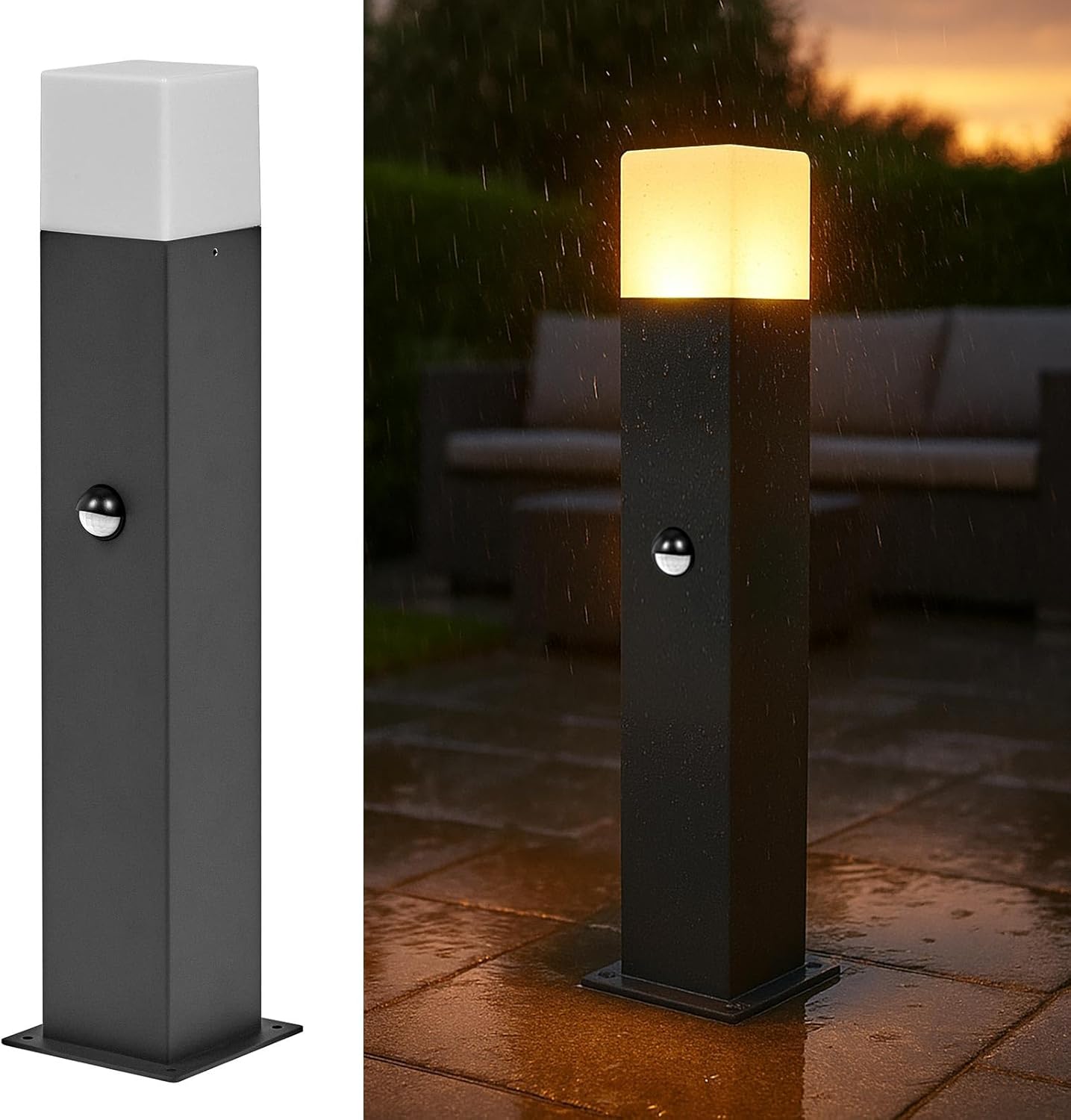 Lampione da Giardino Esterno E27 IP44, Palo Luce LED da Terra in Alluminio per Vialetti, Cortile, Patio, Terrazzo – Altezza 44cm – Compatibile Lampadina E27 (Non Inclusa) H440
