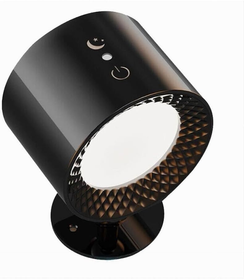 Applique LED da Muro 5W Ricaricabile USB, Lampada da Parete Moderna con 3 Colori (3000K-4500K-6500K), Rotonda in ABS, Bianco/Nero, per Camera da Letto Soggiorno Interni BD01