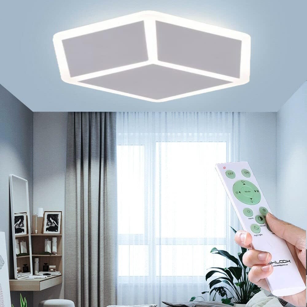 TEKHOME Plafoniera LED 3D Moderna 37W Dimmerabile con Telecomando, Luce Soffitto Geometrica a Forma di Cubo, 6500K-3000K, 2960LM, 50x57.5cm, Bianco, per Camera da Letto Soggiorno Corridoio C52-B3C