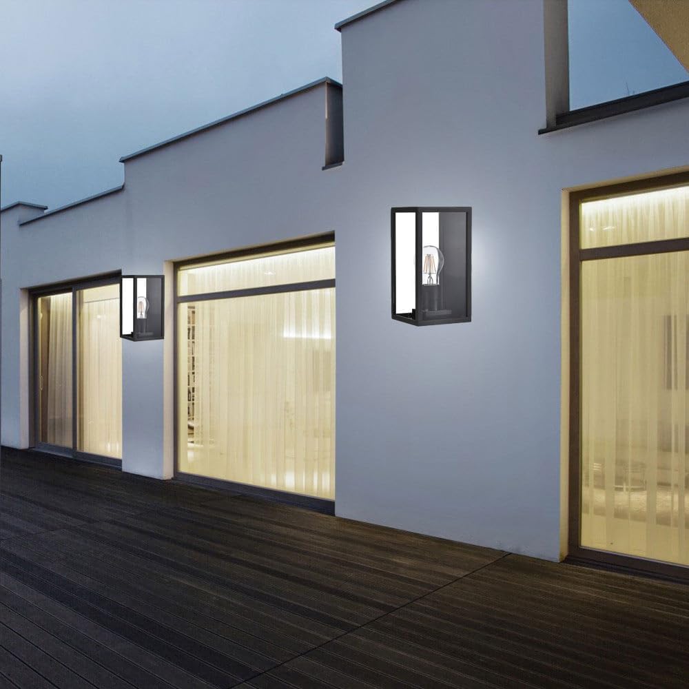 Applique da Esterno E27 IP44, Lampada da Parete Moderna in Alluminio e Vetro, Attacco E27 (Lampadina non inclusa), Colore Nero o Bianco, per Facciata, Balcone e Giardino H220