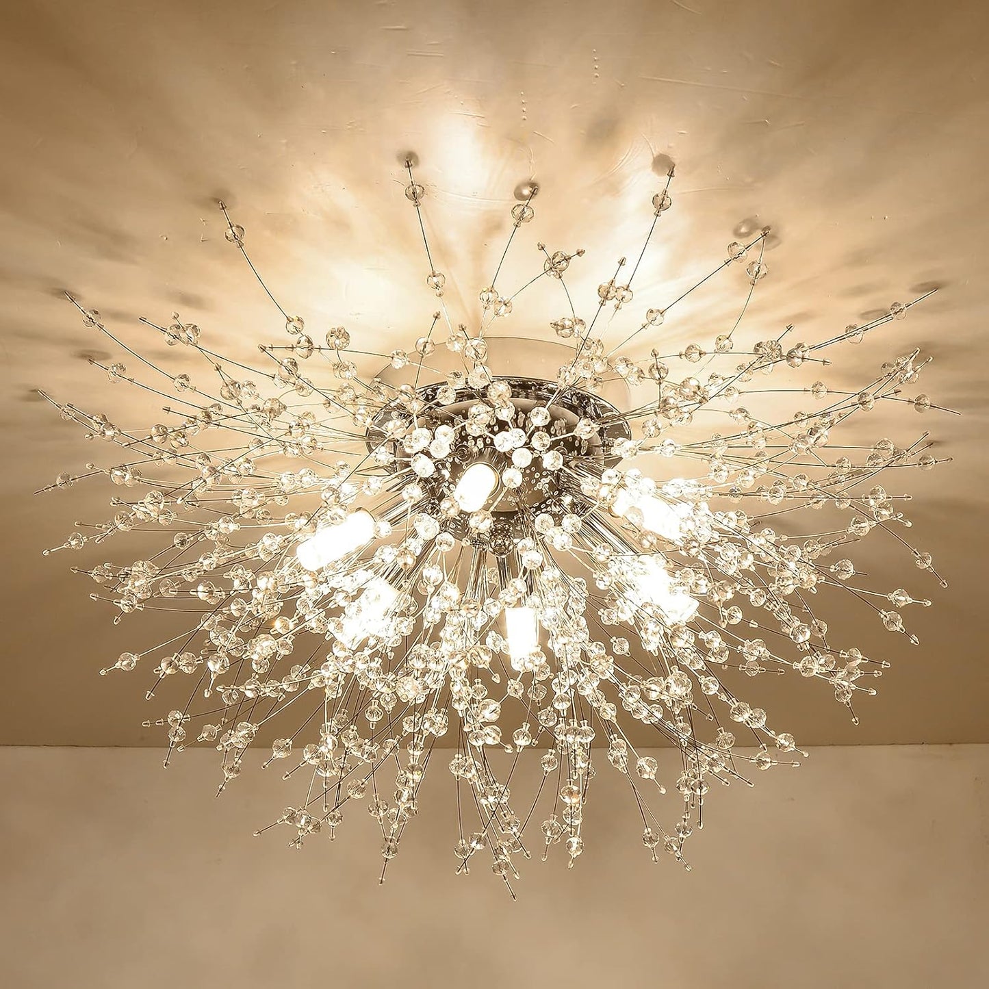TEKHOME Lampadario Camera Da Letto Moderni, Oro/Argento, Plafoniera soffitto con cristalli di fuochi d'artificio, 10X G9, Lampade a sospensione pre Soggiorno, Cameretta PN-13