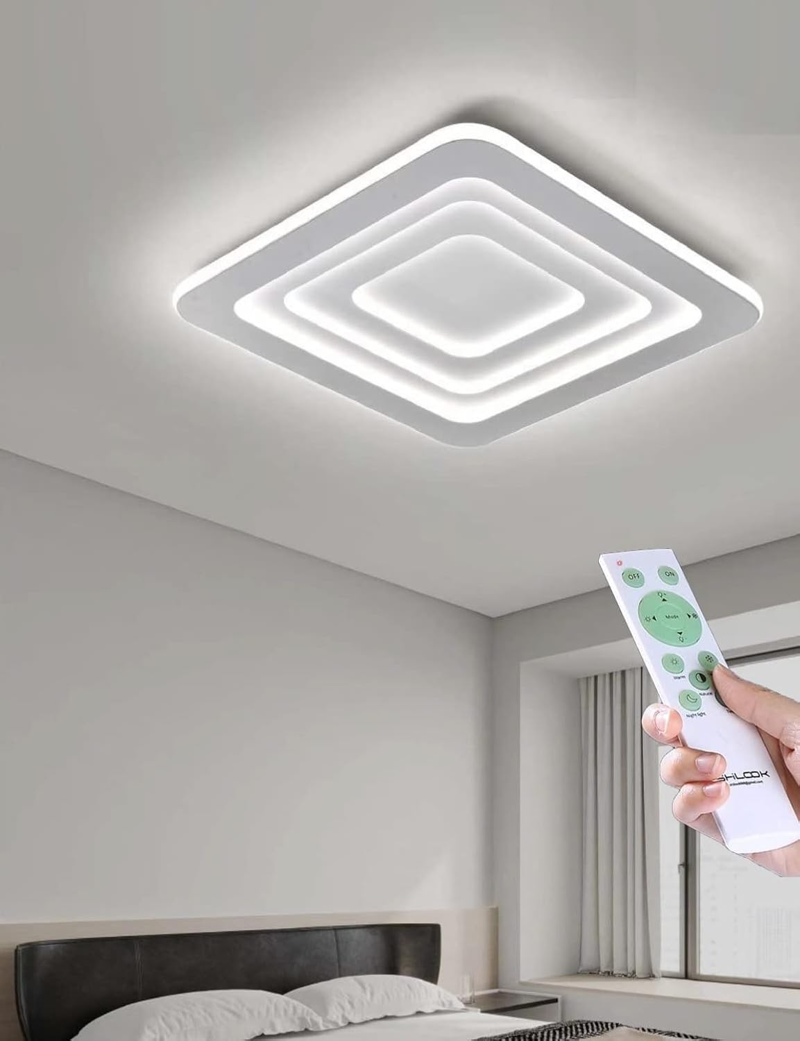 TEKHOME Plafoniera Lampadario da soffitto a led con Luci Design Stile Moderno Lampada 64W per Camera Cucina Salotto Locali Commerciali (Quadrato con Telecomando) C46