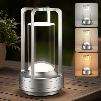 Lampada LED da Tavolo Ricaricabile 3W – Luce Portatile Touch con 3 Temperature di Colore, Batteria 2000mAh, Design Moderno in Alluminio e Acrilico – Uso Interno D37