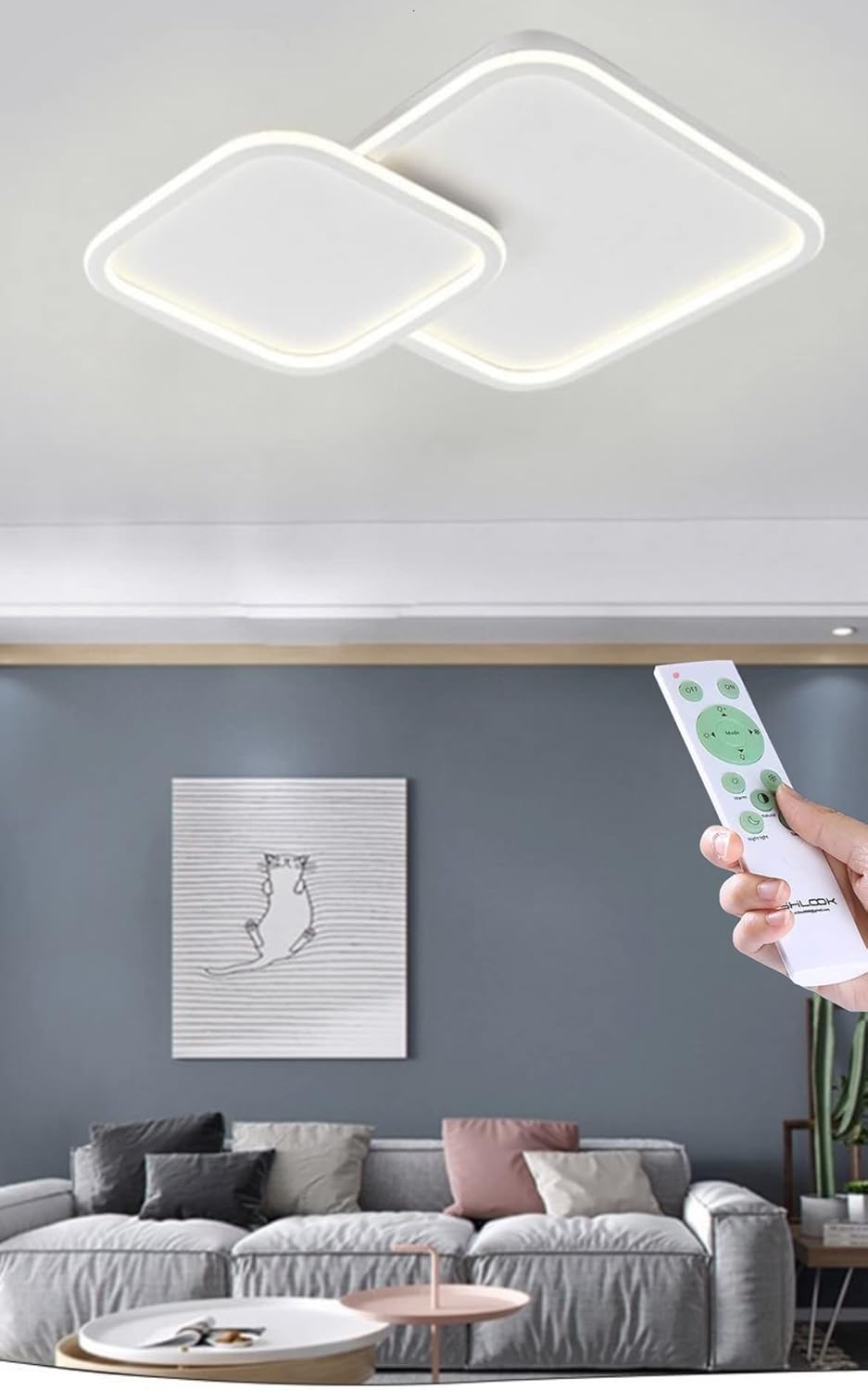 TEKHOME Plafoniera Lampadario da soffitto a led con 2 Luci dimmerabile timer Design Stile Moderno Lampada per Camera Cucina Salotto Locali Commerciali (2 quadri Bluetooth) PN-24