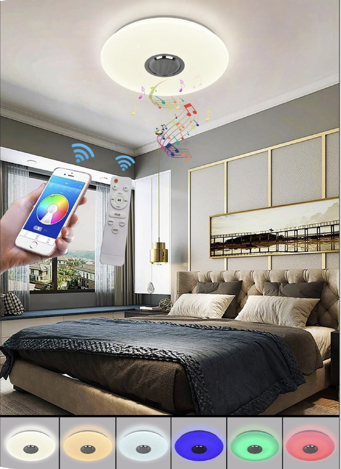 TEKHOME Plafoniera LED Smart con Bluetooth, APP e Musica, 31W RGB + 31W Bianco (3000K-6500K), Contrololo da Telecomando e Phone, Luce Colorata per Camera Letto/Soggiorno, IP20 C09-RGB