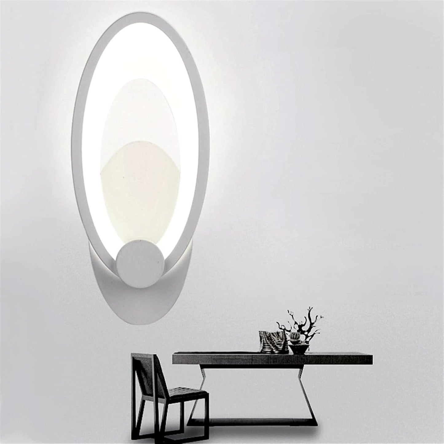 TEKHOME Applique da Parete LED Moderna 9W, Lampada da Parete Bianca Design Ovale, Luce Calda 3000K / Naturale 4000K / Fredda 6500K, 450LM, per Camera da Letto, Soggiorno e Corridoio E25