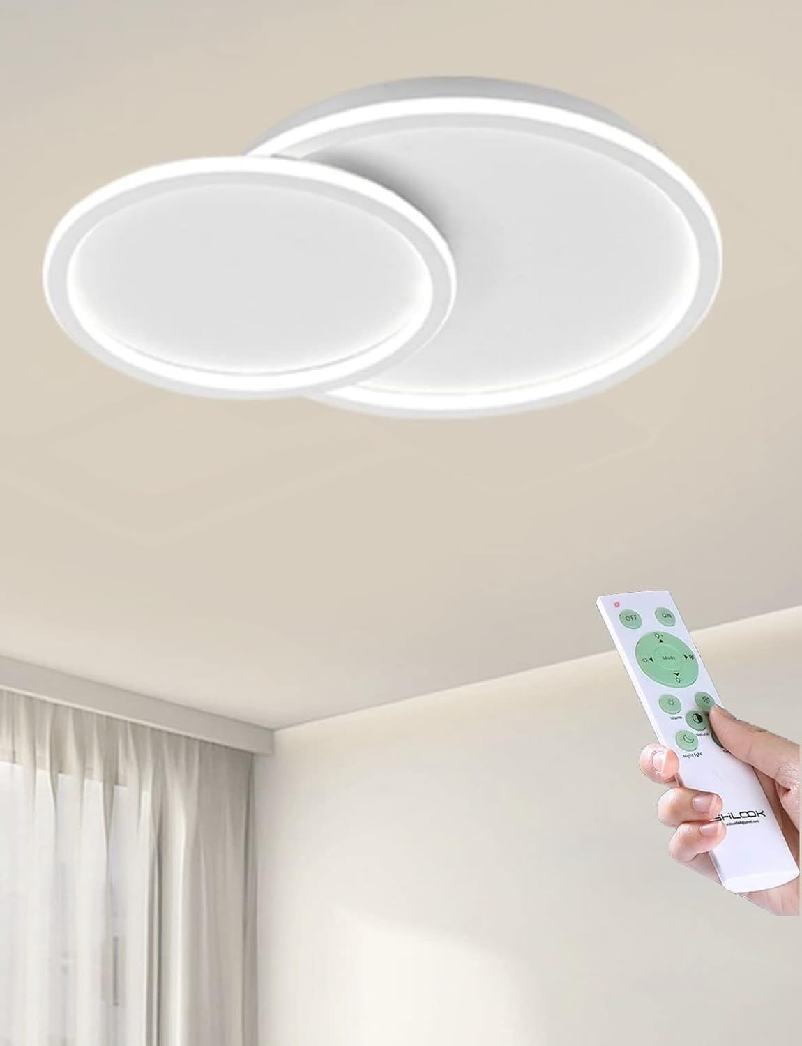 TEKHOME Plafoniera Lampadario da soffitto a led con 2 Luci cerchi Design Stile Moderno Lampada per Camera Cucina Salotto Locali Commerciali (2 cerchi 45w bluetooth) PN-26