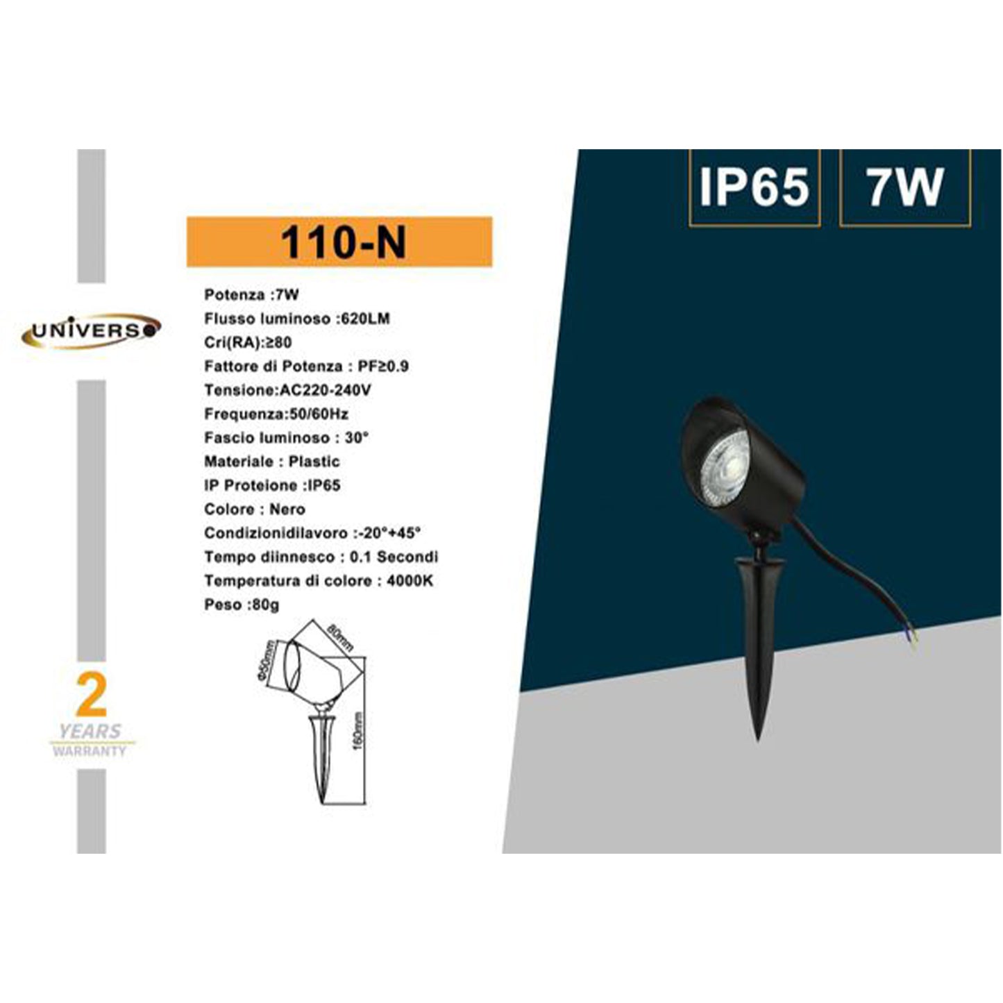 Faretti da Giardino LED 7W IP65 con Picchetto, Angolo 30°, Lampada da Esterno per Vialetti, Giardino, Facciate – 3000K / 4000K – Universale per Illuminazione Esterna-110