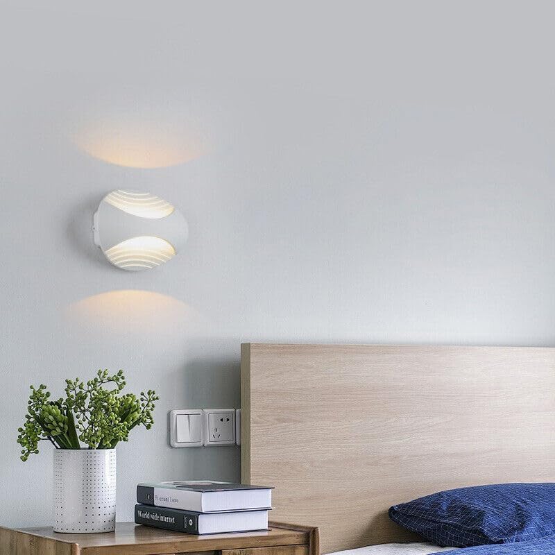 TEKHOME Applique LED da Muro 6W Moderno Interno, Lampada da Parete con 3 Colori Selezionabili 3000K-6500K, Design Decorativo Bianco/Nero AQ15