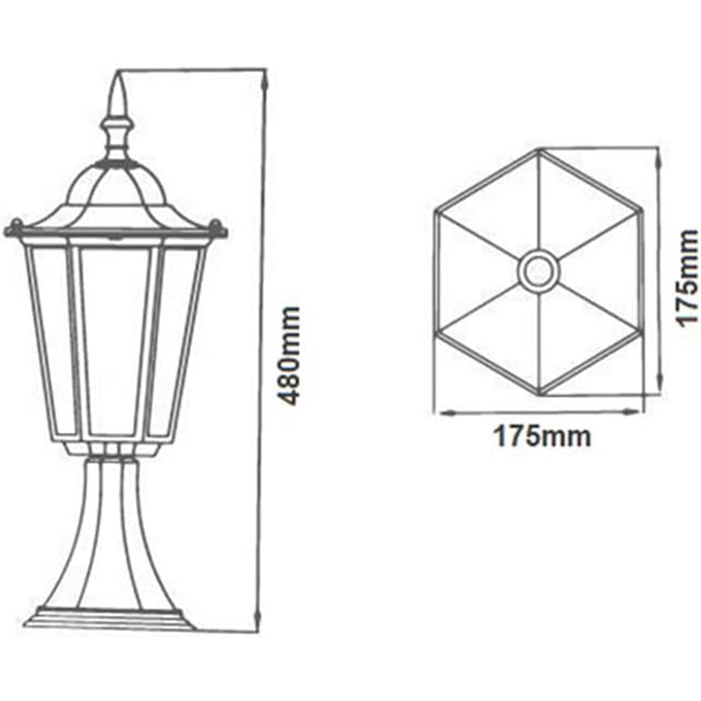 Lampada da Palo per Esterni E27 – Lanterna da Colonna Esagonale IP55 in Alluminio e Vetro – 8 Pollici – per Muro, Cancello, Pilastro, Giardino ES45