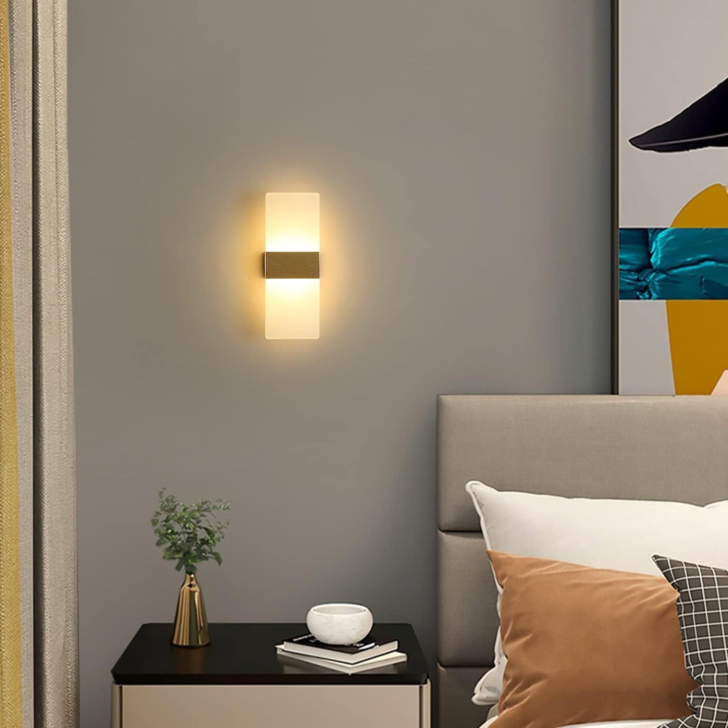 TEKHOME Applique da Muro LED 10W Bianco/Con Finitura in Rame, Rettangolare Moderno, 3000K-6500K, Lampada da Parete Interni, Soggiorno Camera da Letto Corridoio E37