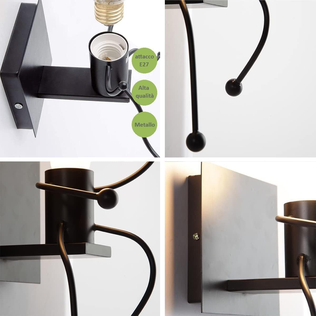 TEKHOME Applique da Muro Design Creativo con Figura Umana, E27 1x60W, Metallo Bianco/Nero, Lampada da Parete Moderna per Camera da Letto Soggiorno Corridoio AQ51