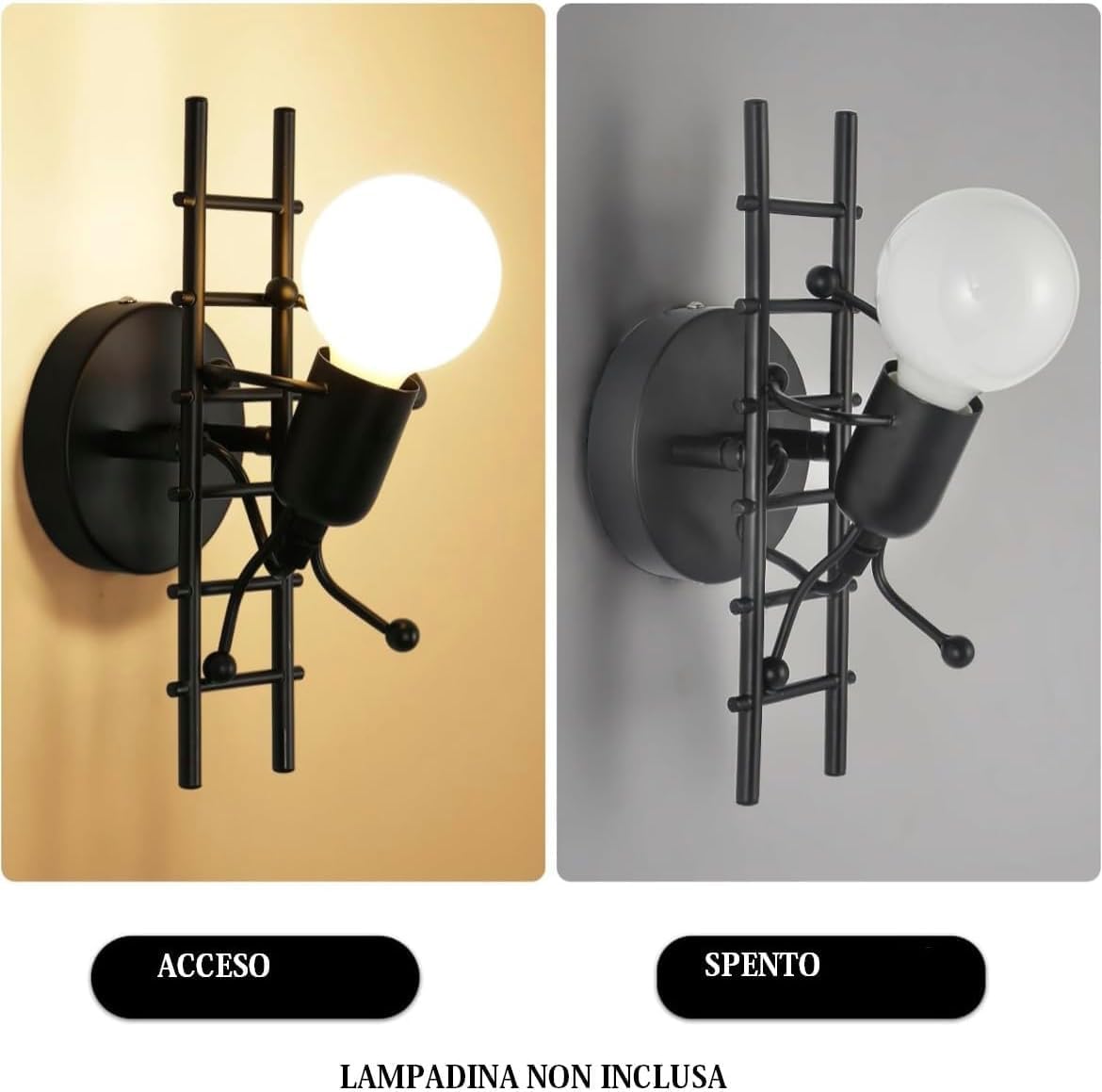 TEKHOME Applique da Muro Design Moderno 1XE27 in Metallo Nero/Bianco – Lampada da Parete Decorativa con Paralume a Gabbia, Ideale per Camera da Letto, Soggiorno, Corridoio AQ49