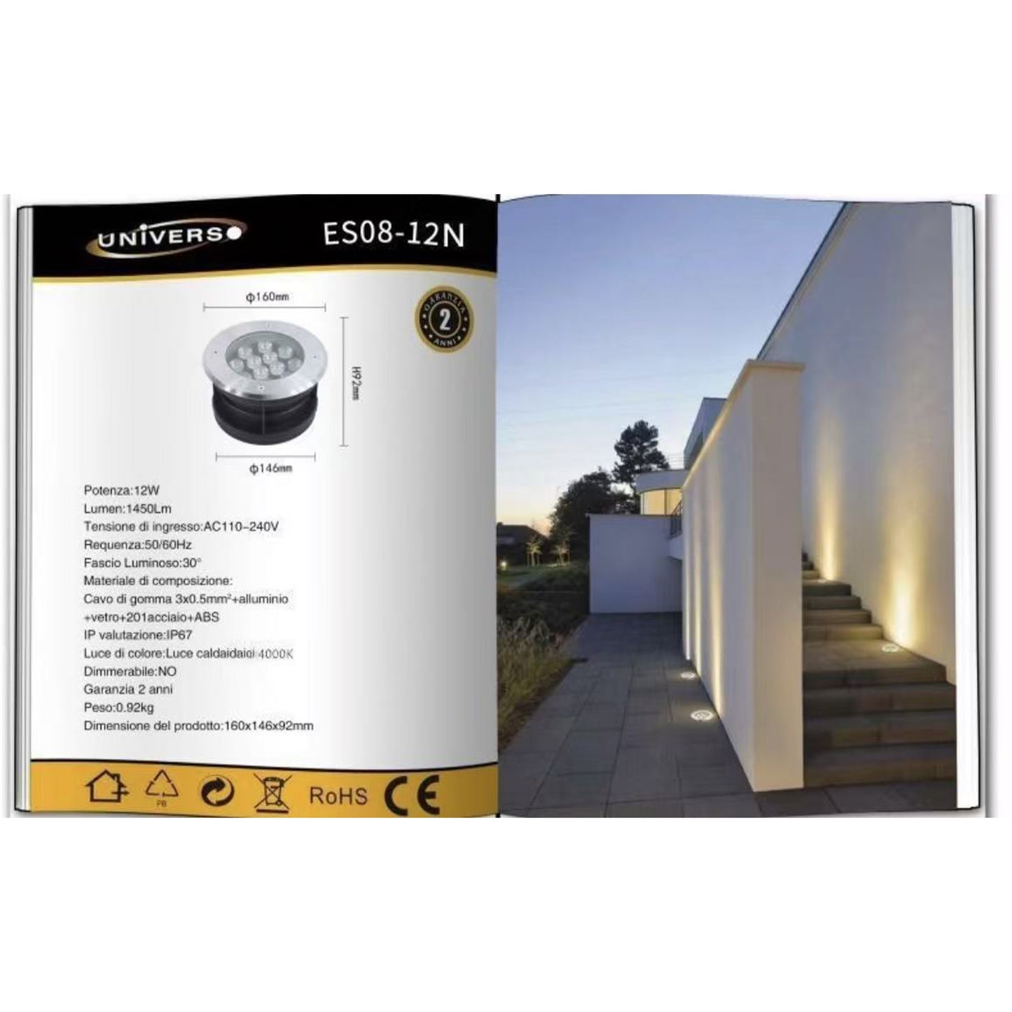 Faretto da Incasso a Terra LED IP67, 3W-18W 3000K/4000K/6500K, Lampada da Terra da Esterno in Alluminio e Vetro Temperato, per Giardino, Vialetto, Piscina, Terrazza ES08