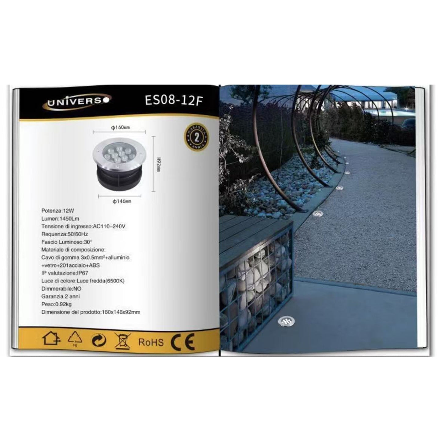 Faretto da Incasso a Terra LED IP67, 3W-18W 3000K/4000K/6500K, Lampada da Terra da Esterno in Alluminio e Vetro Temperato, per Giardino, Vialetto, Piscina, Terrazza ES08