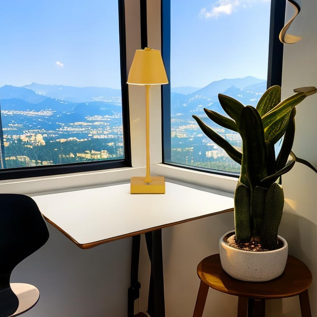 Lampada da Tavolo Ricaricabile LED  – Senza Fili, 3 Temperature di Colore, Dimmerabile Touch, USB, Moderna per Ristorante, Camera, Comodino D27-3C