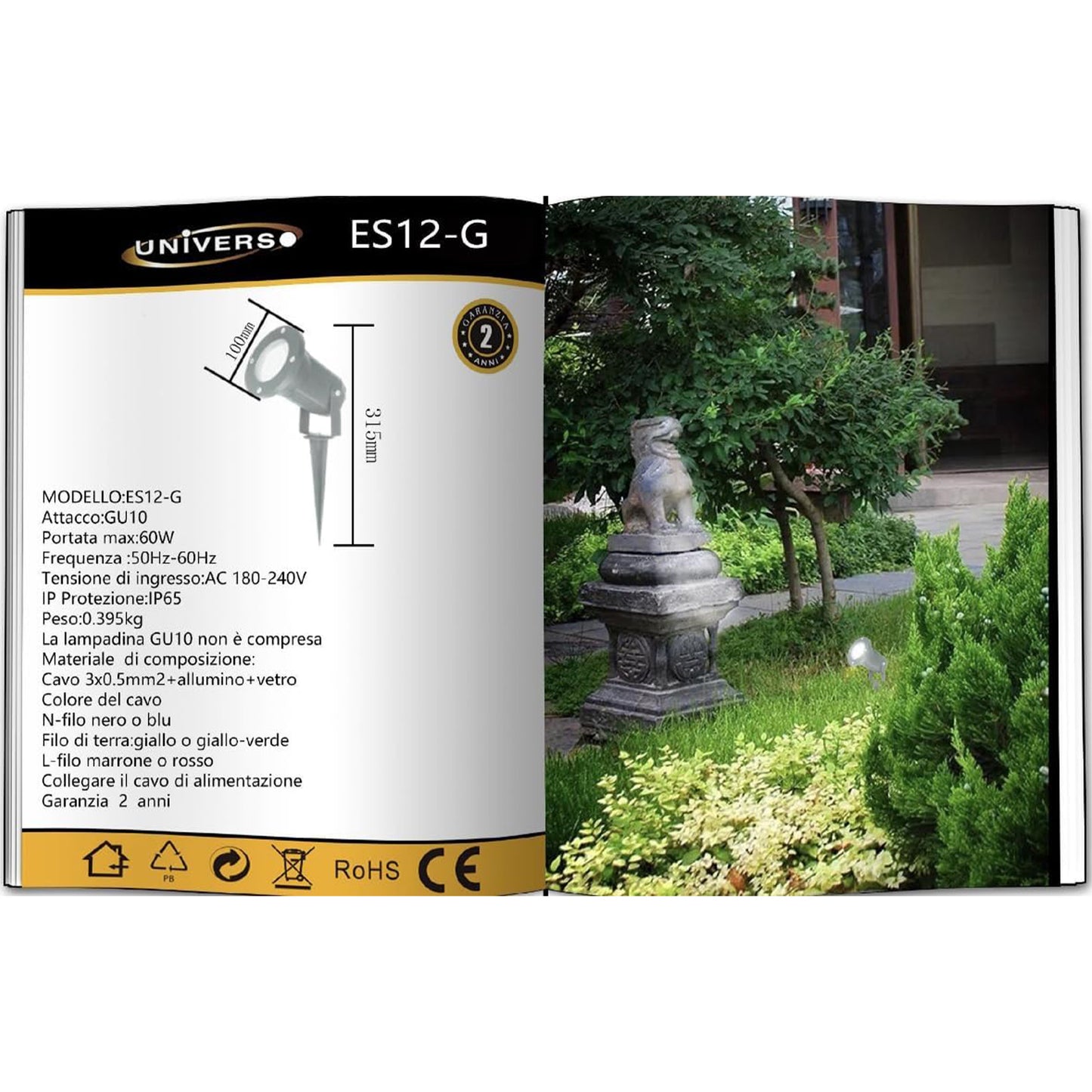 Faretto da Giardino con Picchetto GU10 IP65 60W, Lampada da Terra per Esterni in Alluminio, Orientabile, per Giardino, Vialetto, Terrazza – Nero/Grigio/Bianco ES12