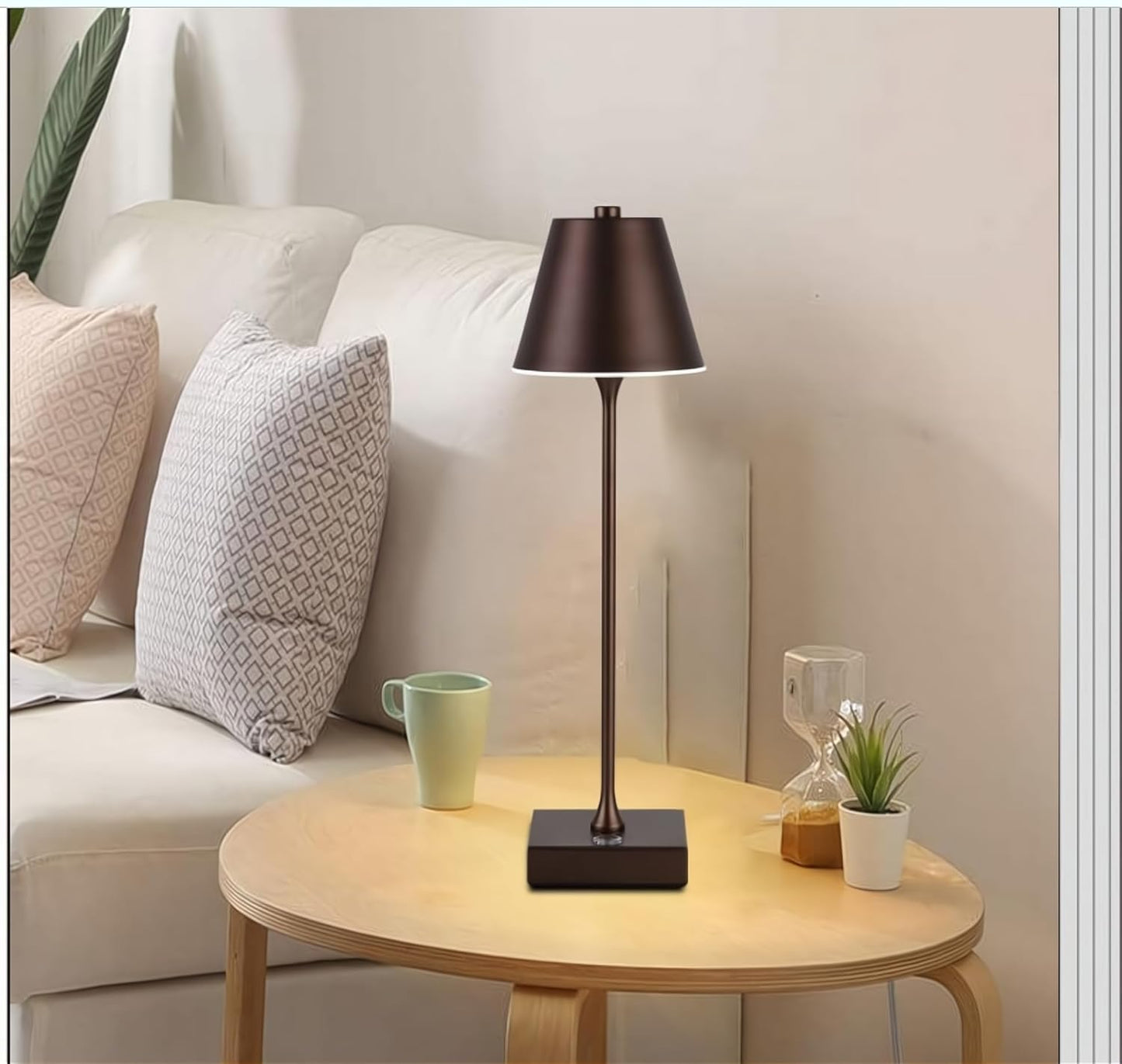 Lampada da Tavolo Ricaricabile LED  – Senza Fili, 3 Temperature di Colore, Dimmerabile Touch, USB, Moderna per Ristorante, Camera, Comodino D27-3C