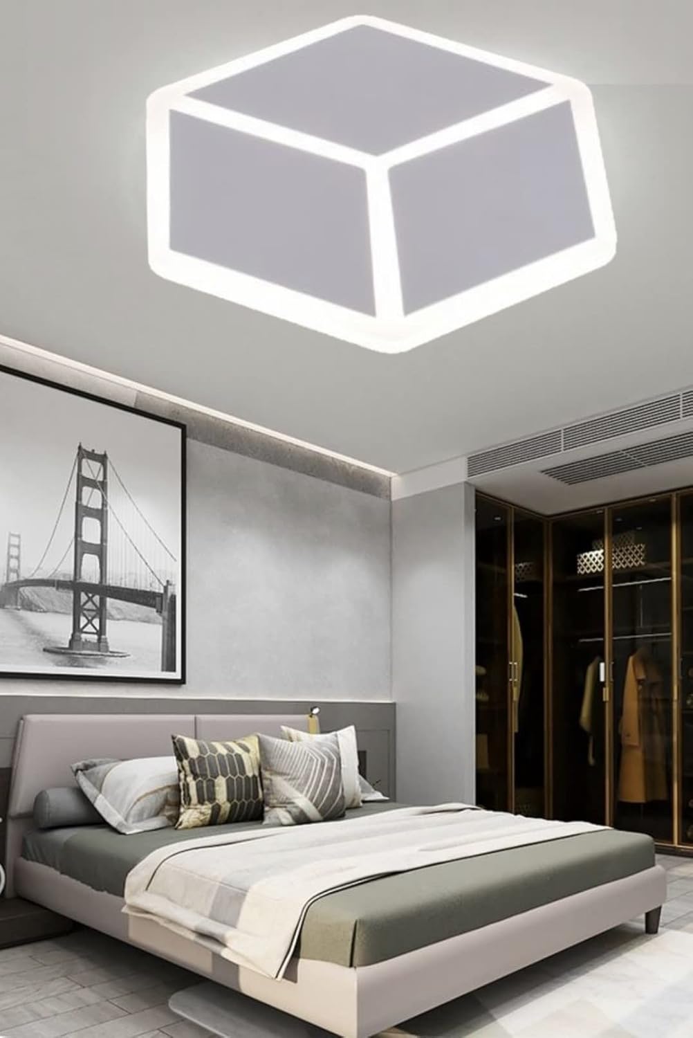 TEKHOME Plafoniera LED 3D Moderna 37W Dimmerabile con Telecomando, Luce Soffitto Geometrica a Forma di Cubo, 6500K-3000K, 2960LM, 50x57.5cm, Bianco, per Camera da Letto Soggiorno Corridoio C52-B3C