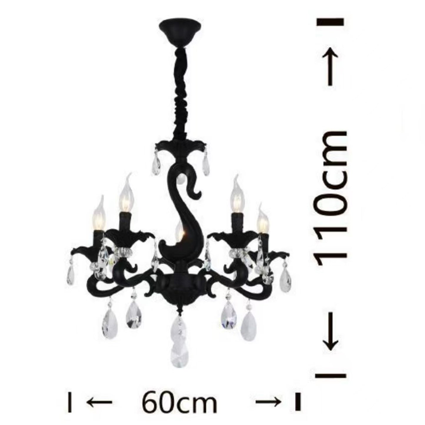 Lampadario a Sospensione Classico in Vetro e Metallo, 5 Luci E14, Stile Elegante per Soggiorno e Camera da Letto, Colori Bianco o Nero – A15-5