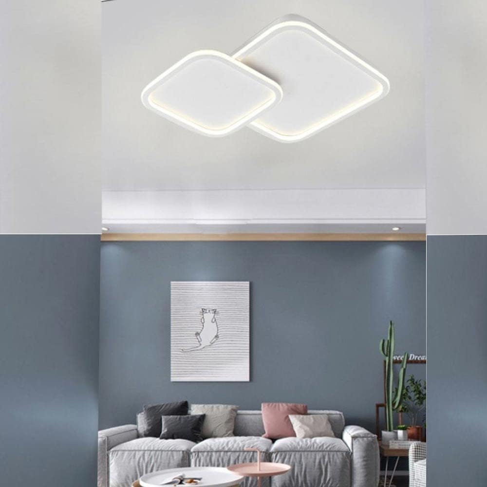 TEKHOME Plafoniera da soffitto a led 58 watt due quadrati lampadario cct tre colorazioni da 3000k a 6500k ideale per soggiorno, camera da letto, cucina e studio C59 (
