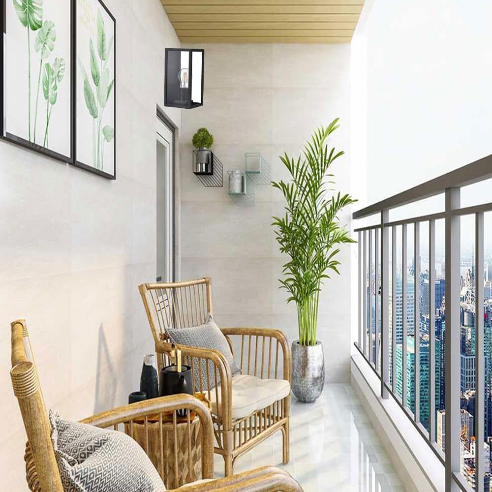 Applique da Esterno E27 IP44, Lampada da Parete Moderna in Alluminio e Vetro, Attacco E27 (Lampadina non inclusa), Colore Nero o Bianco, per Facciata, Balcone e Giardino H220