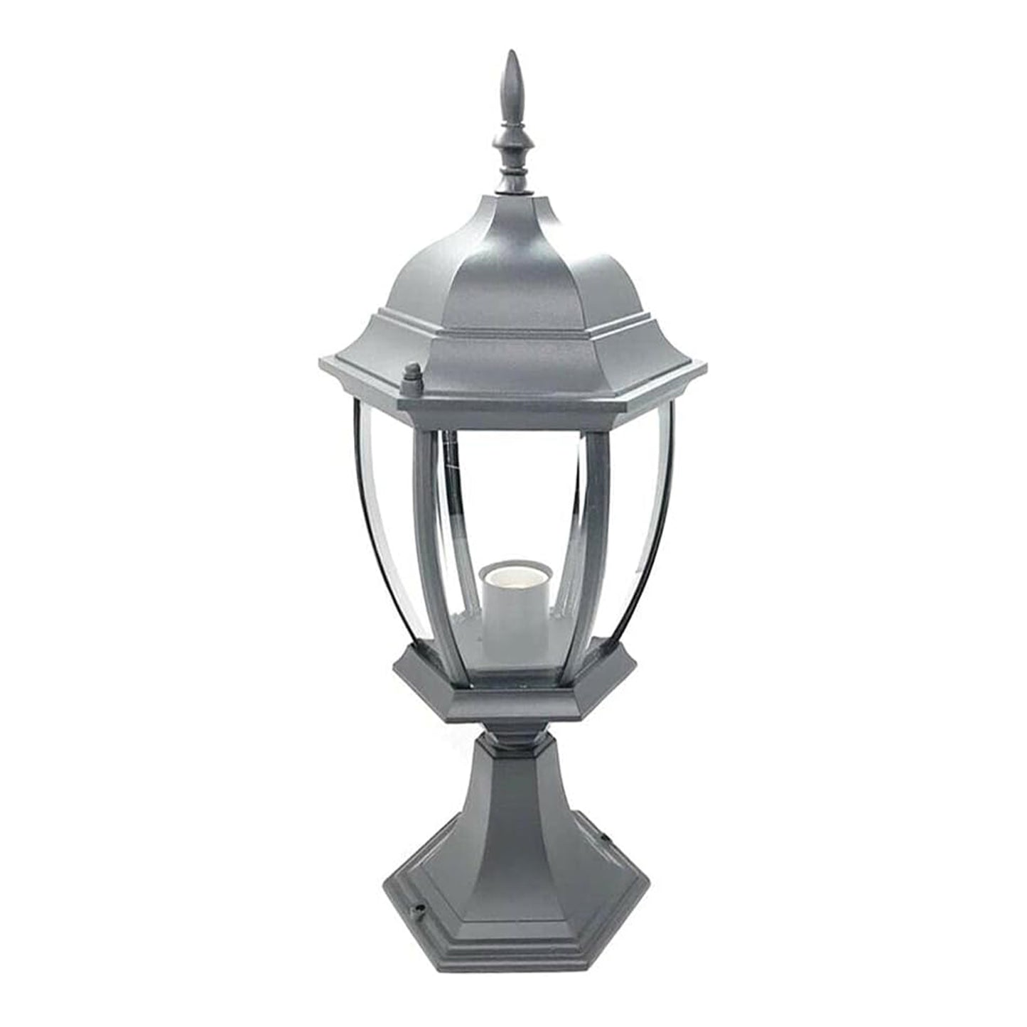 Lampada da Palo per Esterni E27 – Lanterna da Colonna Esagonale IP55 in Alluminio e Vetro – 8 Pollici – per Muro, Cancello, Pilastro, Giardino ES45