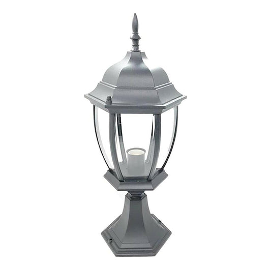 Lampada da Palo per Esterni E27 – Lanterna da Colonna Esagonale IP55 in Alluminio e Vetro – 8 Pollici – per Muro, Cancello, Pilastro, Giardino ES45
