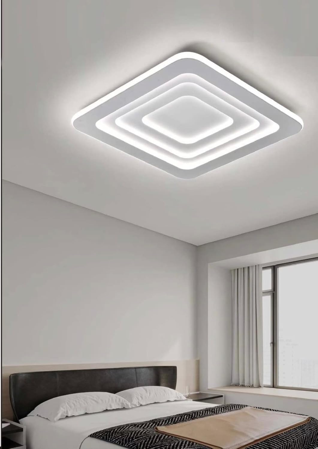 TEKHOME Plafoniera Lampadario da soffitto a led con Luci Design Stile Moderno Lampada 64W per Camera Cucina Salotto Locali Commerciali (Quadrato con Telecomando) C46