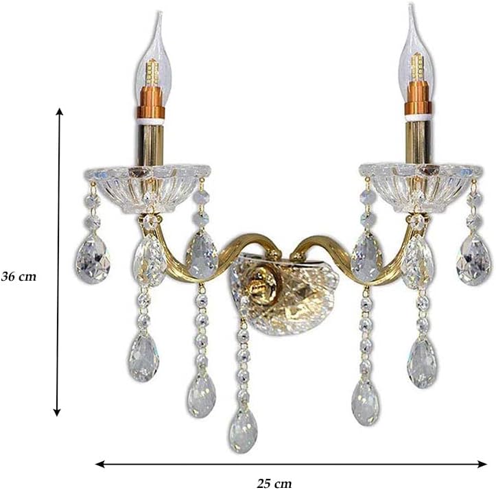 TEKHOME Applique da Muro Classica in Cristallo 2 Luci, Portalampada E14, Lampada da Parete Stile Candelabro, Vari Colori E35