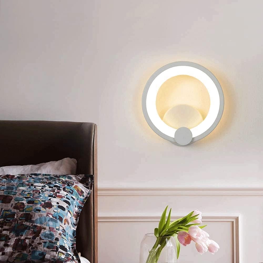TEKHOME Applique da Parete LED Moderna 9W, Lampada da Parete Bianca Design Rotondo, Luce Calda 3000K / Naturale 4000K / Fredda 6500K, 450LM, per Camera da Letto, Soggiorno e Corridoio E27