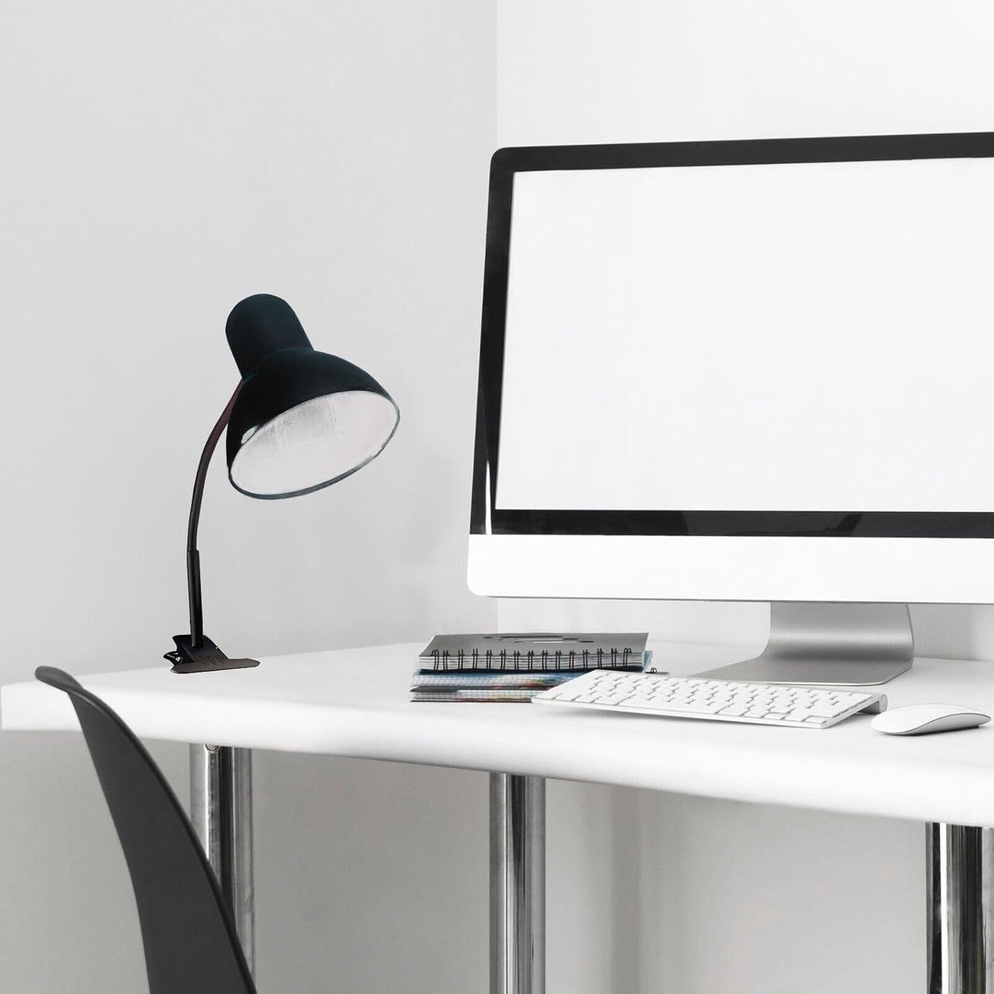 Lampada da Tavolo con Pinza – Attacco E27, Braccio Flessibile 40 cm, Metallo, Luce Direzionabile, Max 60W – Studio, Scrivania, Cameretta D21