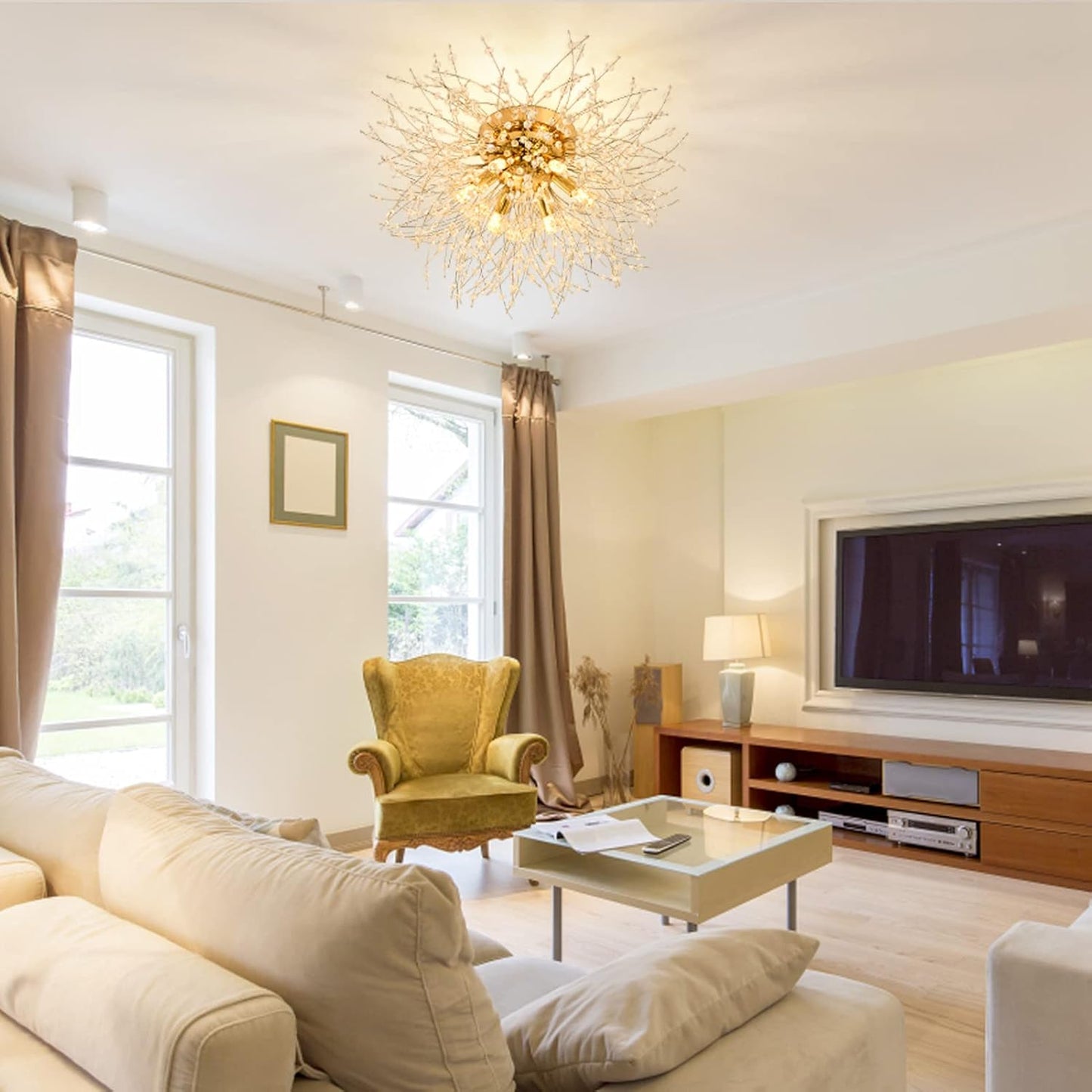 TEKHOME Lampadario Camera Da Letto Moderni, Oro/Argento, Plafoniera soffitto con cristalli di fuochi d'artificio, 10X G9, Lampade a sospensione pre Soggiorno, Cameretta PN-13