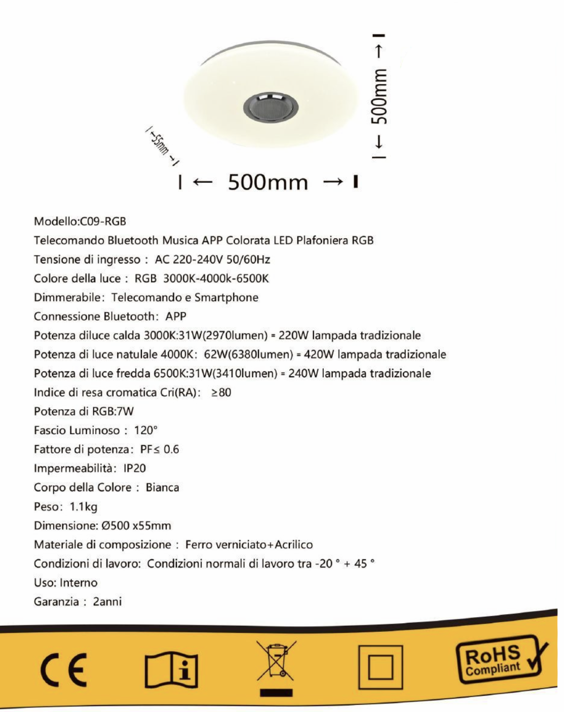 TEKHOME Plafoniera LED Smart con Bluetooth, APP e Musica, 31W RGB + 31W Bianco (3000K-6500K), Contrololo da Telecomando e Phone, Luce Colorata per Camera Letto/Soggiorno, IP20 C09-RGB