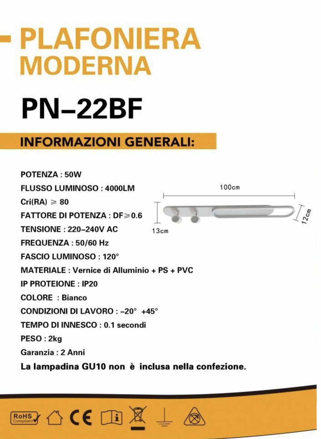 TEKHOME Plafoniera LED da Soffitto 50W, 4000LM Luce Bianco Freddo 6500K, Lampada Soffitto Moderna a LED Integrati per Interni, IP20, Bianco PN-22BF
