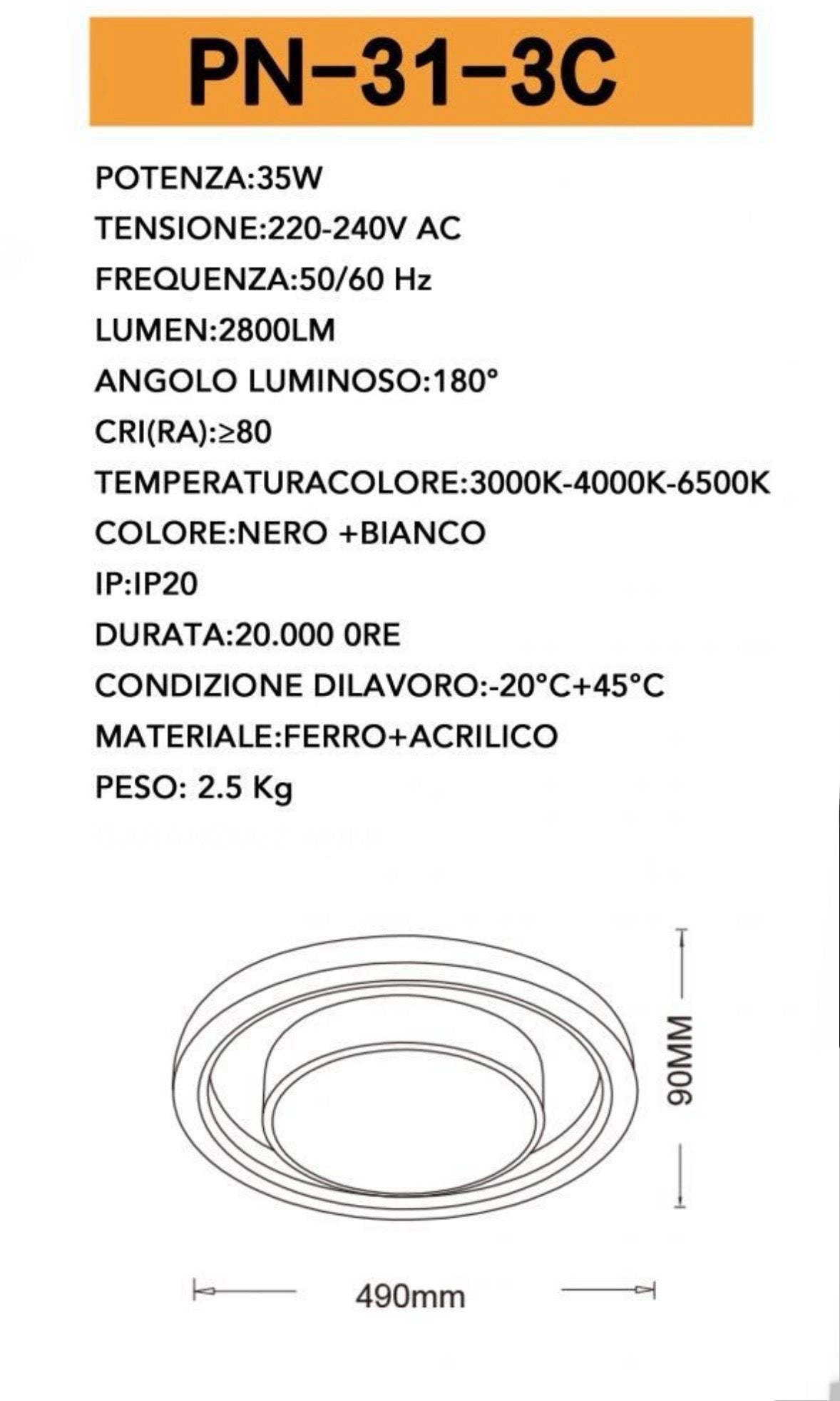 TEKHOME Plafoniera a led 35 watt tonda tecnologia CCT tre colorazione di luce gestibile con telecomando e App lampada da soffitto PN-31-3C