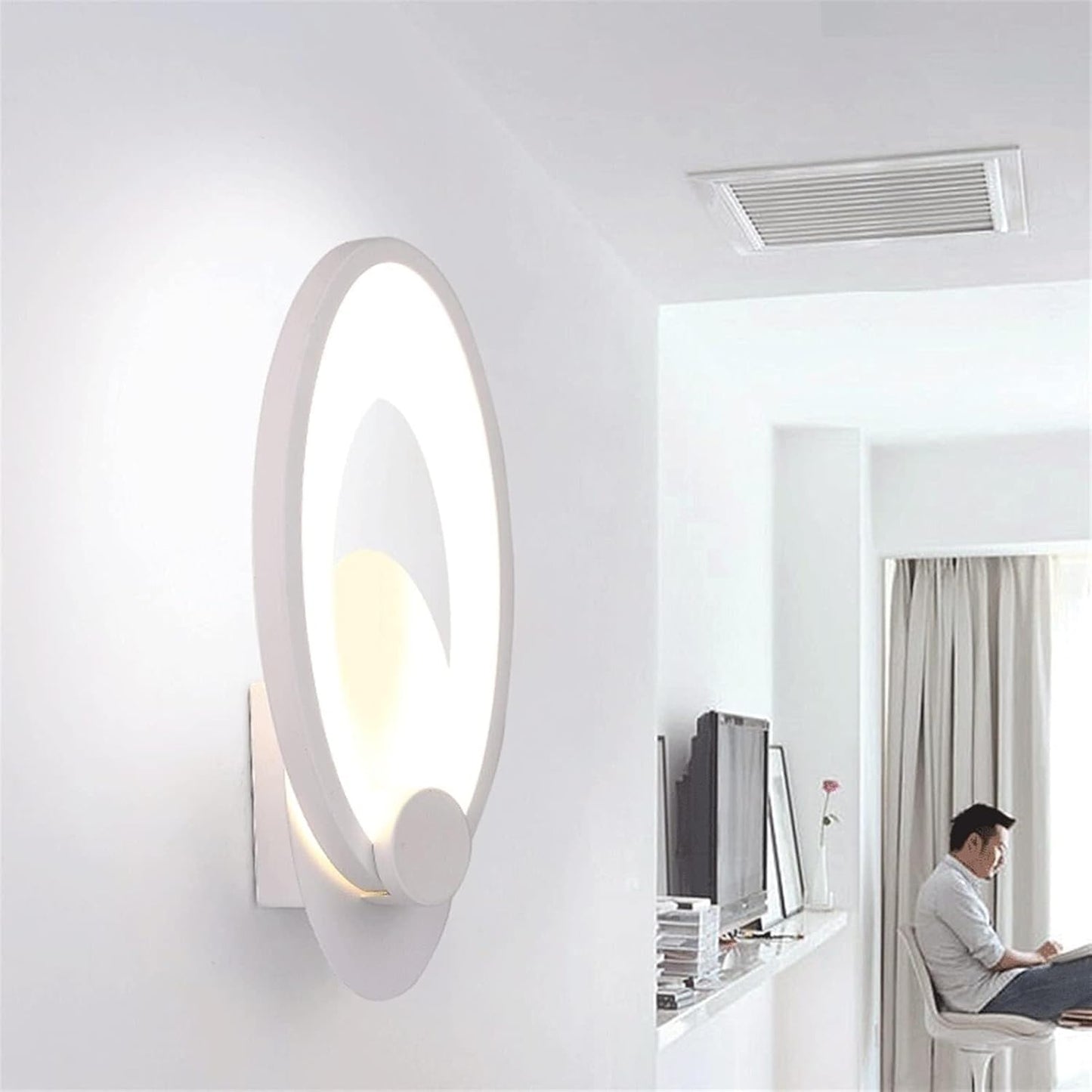 TEKHOME Applique da Parete LED Moderna 9W, Lampada da Parete Bianca Design Ovale, Luce Calda 3000K / Naturale 4000K / Fredda 6500K, 450LM, per Camera da Letto, Soggiorno e Corridoio E25