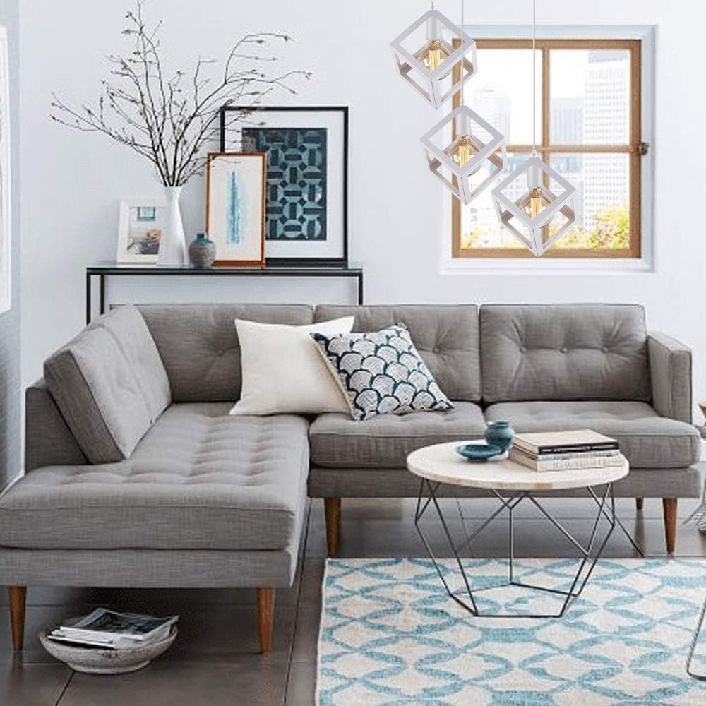 Lampadario a Sospensione con 3 Cubi Metallo, Attacco E27, Stile Moderno Industriale per Cucina Soggiorno Camera da Letto – 120cm Regolabile.Bianco/Nero/Marrone LP-47