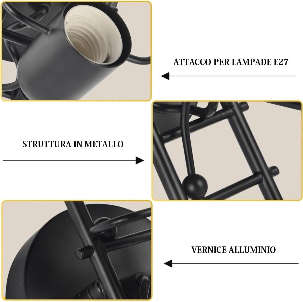 TEKHOME Applique da Muro Design Moderno 1XE27 in Metallo Nero/Bianco – Lampada da Parete Decorativa con Paralume a Gabbia, Ideale per Camera da Letto, Soggiorno, Corridoio AQ49
