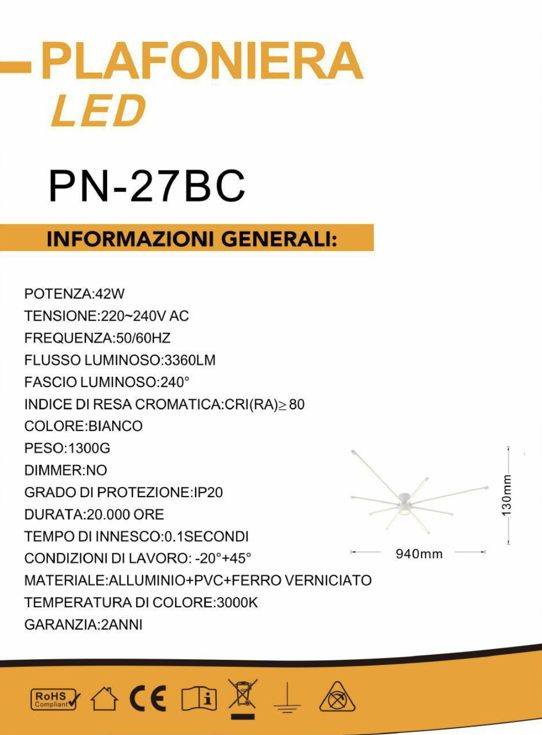 TEKHOME Lampadario da soffitto a led 43 watt plafoniera lampada moderna Bianco/Nero luce 3000K/4000K/6500K PN-27