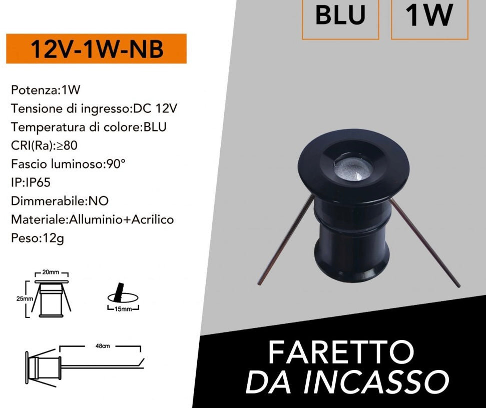 5 Pezzi,Mini Faretto LED da Incasso IP65 DC12V 1W, Luce 3000K / 4000K /6500K / Blu/Rossa/Verde, Foro Ø15 mm, Illuminazione per Scale, Pavimenti, Giardino, Deck e Piscina, 12V-1W